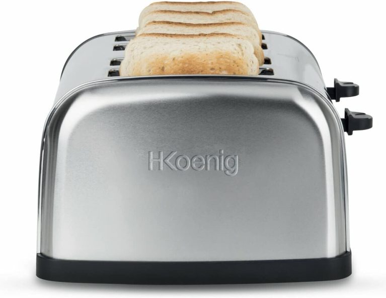 H.Koenig Grille Pain Toaster 4 Tranches TOAS14, Fentes larges Inox vintage, 6 Niveaux de brunissage, Décongélation, 1500 W