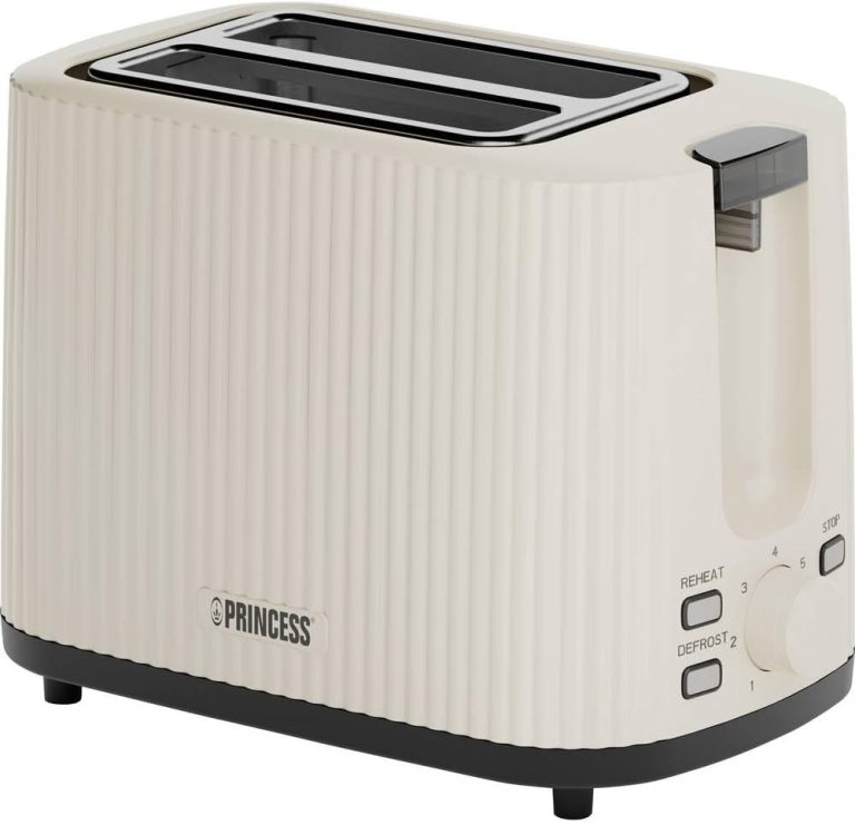Princess Grille-pain Wave, 2 fentes, 7 niveaux de brunissage, centrage automatique, décongélation, beige, 930 W