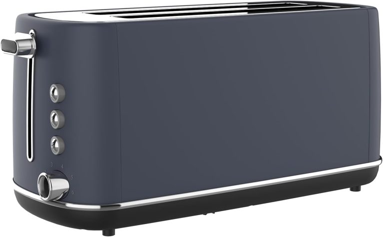 TERRAILLON Grille-pain extra large New Moon, 2 fentes extra-larges de 25,2 cm jusqu'à 4 tranches, 6 niveaux de dorage, 1550W, Inox peint Bleu Nuit